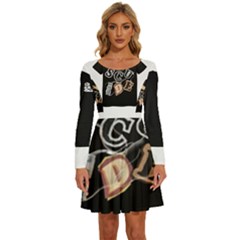 Long Sleeve Wide Neck Velvet Dress 