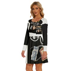 Long Sleeve Wide Neck Velvet Dress 