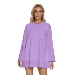 Round Neck Long Sleeve Bohemian Style Chiffon Mini Dress 