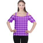 Purple Plaid Tartan 3 Cutout Shoulder T-Shirt