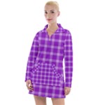 Purple Plaid Tartan 3 Women s Long Sleeve Casual Dress