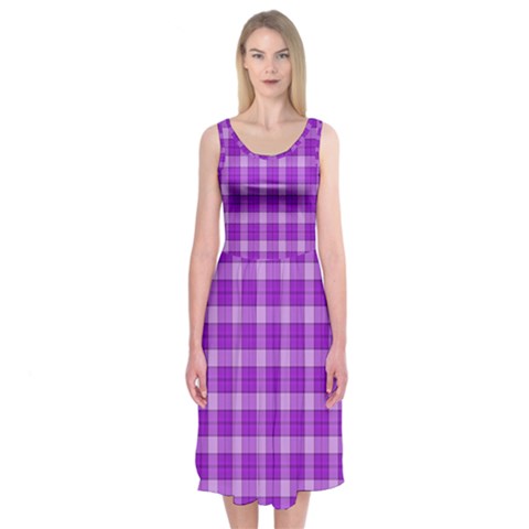 Purple Plaid Tartan 3 Midi Sleeveless Dress from ArtsNow.com