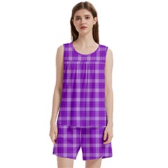 Purple Plaid Tartan 3 Sleeveless Cozy Lounge Set  from ArtsNow.com