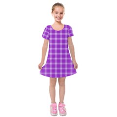 Purple Plaid Tartan 3 Kids  Short Sleeve Velvet Dress from ArtsNow.com