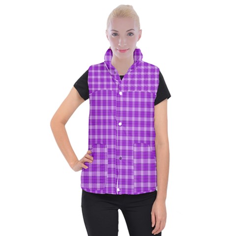 Purple Plaid Tartan 3 Women s Button Up Vest from ArtsNow.com