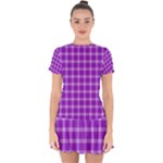 Purple Plaid Tartan 3 Drop Hem Mini Chiffon Dress