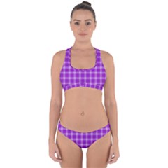 Purple Plaid Tartan 3 Cross Back Hipster Bikini Set from ArtsNow.com