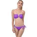 Purple Plaid Tartan 3 Twist Bandeau Bikini Set