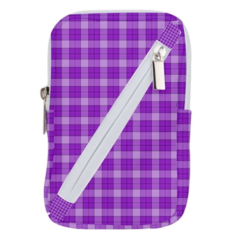 Purple Plaid Tartan 3 Belt Pouch Bag (Small) from ArtsNow.com