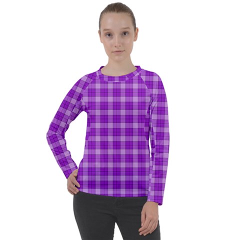 Purple Plaid Tartan 3 Women s Long Sleeve Raglan T