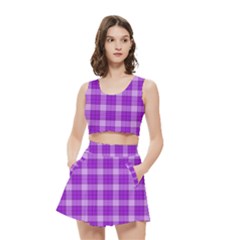 Purple Plaid Tartan 3 Women s Crop Top Pleated Skater Rave Skirt from ArtsNow.com