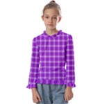 Purple Plaid Tartan 3 Kids  Frill Detail T-Shirt