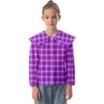 Purple Plaid Tartan 3 Kids  Peter Pan Collar Blouse