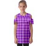 Purple Plaid Tartan 3 Fold Over Open Sleeve Top