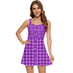 Purple Plaid Tartan 3 Ruffle Edge Bra Cup Chiffon Mini Dress