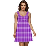 Purple Plaid Tartan 3 Ruffle Strap Babydoll Chiffon Dress