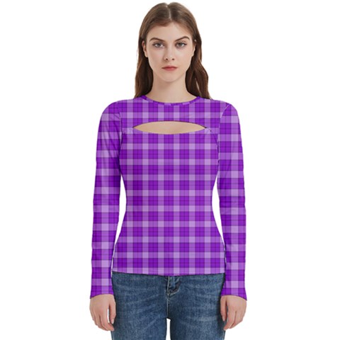 Purple Plaid Tartan 3 Women s Cut Out Long Sleeve T