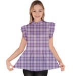 Purple Plaid Tartan 2 Ruffle Collar Short Sleeve Chiffon Top