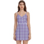 Purple Plaid Tartan 2 Body Wrap Sleeveless V-Neck Mini Dress