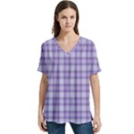 Purple Plaid Tartan 2 V-Neck Split Shoulder Casual T-Shirt