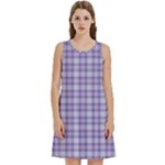 Purple Plaid Tartan 2 Round Neck Sleeve Casual Dress With Pockets