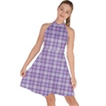 Purple Plaid Tartan 2 Sleeveless Halter Neck A-Line Dress