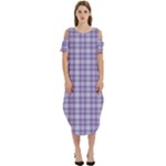 Purple Plaid Tartan 2 Cold Shoulder Loose Fit Dress With Pockets