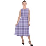 Purple Plaid Tartan 2 Midi Tie-Back Chiffon Dress