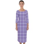 Purple Plaid Tartan 2 Quarter Sleeve Midi Bodycon Dress