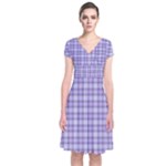 Purple Plaid Tartan 2 Short Sleeve Front Wrap Dress