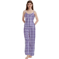 Purple Plaid Tartan 2 Spaghetti Top Long Pants Satin Pajamas Set from ArtsNow.com