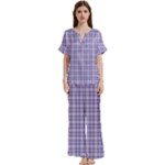 Purple Plaid Tartan 2 Short Sleeve Long Pants Satin Pajamas Set