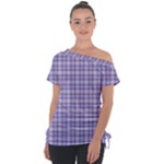 Purple Plaid Tartan 2 Off Shoulder Tie-Up T-Shirt