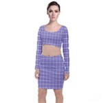 Purple Plaid Tartan 2 Long Sleeve Crop Top & Bodycon Skirt Set