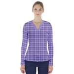 Purple Plaid Tartan 2 V-Neck Long Sleeve Top