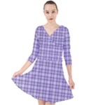 Purple Plaid Tartan 2 Quarter Sleeve Front Wrap Dress