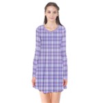 Purple Plaid Tartan 2 Long Sleeve V-neck Flare Dress