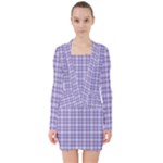 Purple Plaid Tartan 2 V-neck Bodycon Long Sleeve Dress