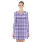 Purple Plaid Tartan 2 Long Sleeve Velvet V-neck Dress