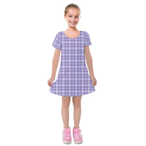 Purple Plaid Tartan 2 Kids  Short Sleeve Velvet Dress from ArtsNow.com