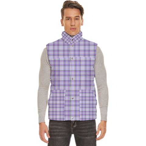 Purple Plaid Tartan 2 Men s High Neck Button Up Puffer Vest from ArtsNow.com