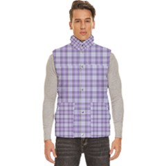 Purple Plaid Tartan 2 Men s High Neck Button Up Puffer Vest from ArtsNow.com