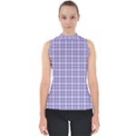 Purple Plaid Tartan 2 Mock Neck Shell Top