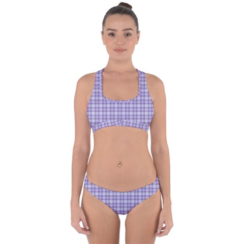 Purple Plaid Tartan 2 Cross Back Hipster Bikini Set from ArtsNow.com