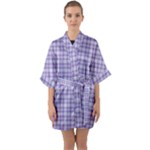 Purple Plaid Tartan 2 Half Sleeve Satin Kimono 