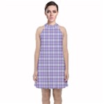 Purple Plaid Tartan 2 Velvet Halter Neckline Dress 