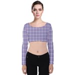 Purple Plaid Tartan 2 Velvet Long Sleeve Crop Top