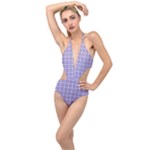 Purple Plaid Tartan 2 Plunging Cut Out Swimsuit