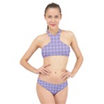 Purple Plaid Tartan 2 High Neck Bikini Set