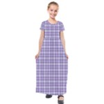 Purple Plaid Tartan 2 Kids  Short Sleeve Maxi Dress